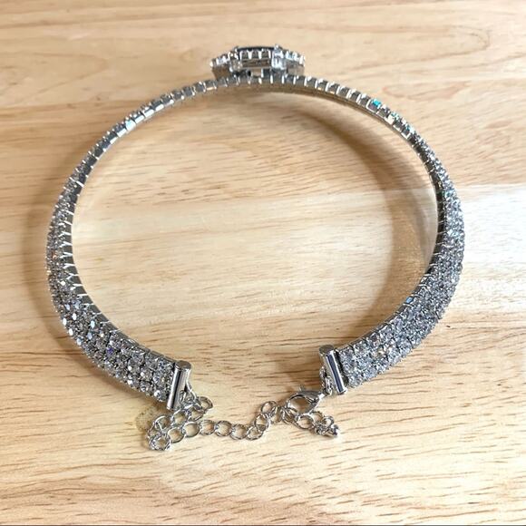 New Sapphire blue crystal crystal collar necklace earrings bangle bracelet set - Picture 5 of 11